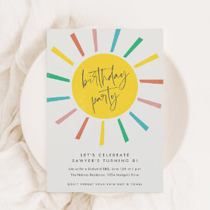 Invitación Fiesta de Cumpleaños Infantil Guión Sol Arcoíris