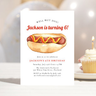 Invitación Fiesta de Cumpleaños Infantil Hot Dog Acuarela