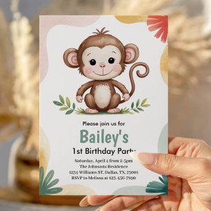 Invitación Fiesta de Cumpleaños Infantil Mono Lindo Selva