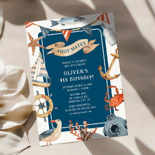 Invitación Fiesta de cumpleaños infantil náutica acuarela