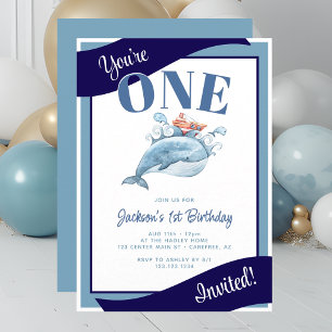 Invitación Fiesta de cumpleaños infantil náutica de ballena l