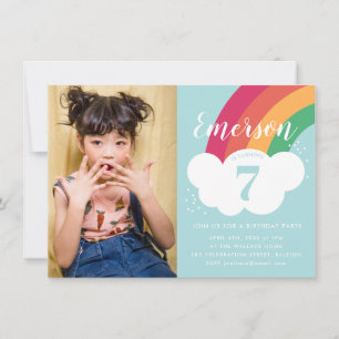 Invitación Fiesta de Cumpleaños Infantil Nube Arcoíris con Fo