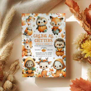 Invitación Fiesta de Cumpleaños Infantil Otoño Festivo Animal