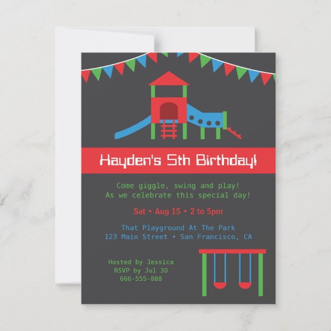 Invitación Fiesta de Cumpleaños Infantil Parque de Diversione (Anverso)