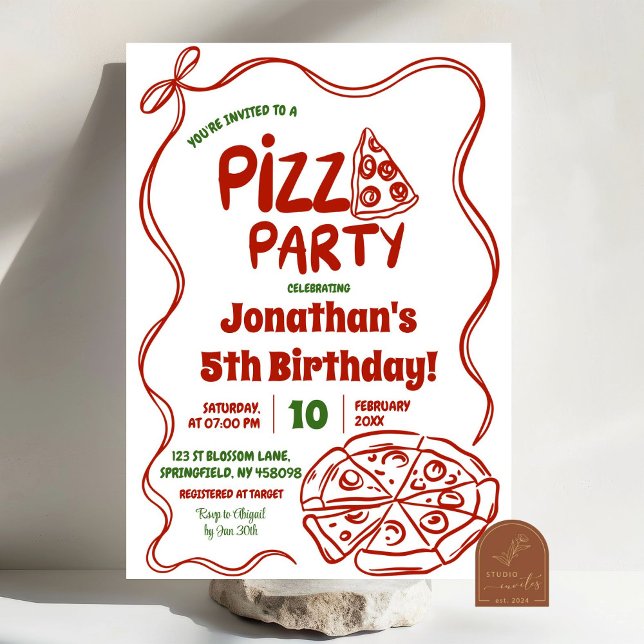 Invitación Fiesta de Cumpleaños Infantil Pizza Coquette Roja (Subido por el creador)