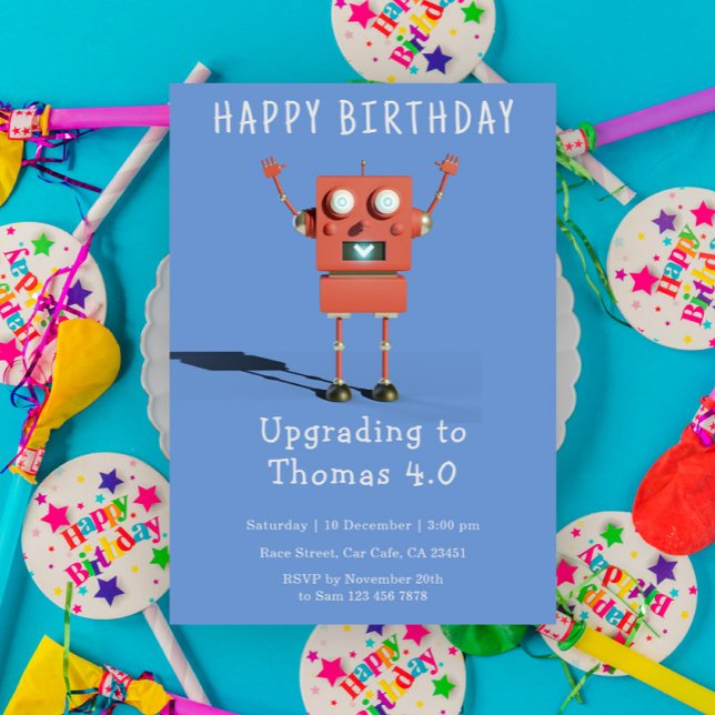Invitación Fiesta de cumpleaños infantil robot 3D rojo (Subido por el creador)