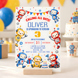 Invitación Fiesta de Cumpleaños Infantil Robot Sci-Fi Lindo