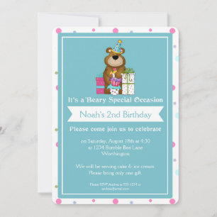 Invitación Fiesta de cumpleaños infantil Teddy Bear d1