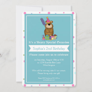 Invitación Fiesta de cumpleaños infantil Teddy Bear d2