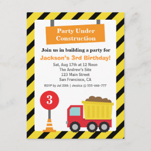 Invitación Fiesta de Cumpleaños Infantil Tema de Construcción