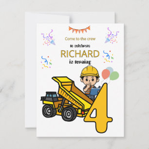 Invitación Fiesta de Cumpleaños Infantil Tema de Construcción