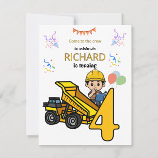 Invitación Fiesta de Cumpleaños Infantil Tema de Construcción