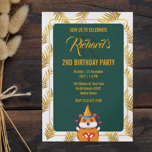 Invitación Fiesta de Cumpleaños Infantil Tema Verde de Hamste