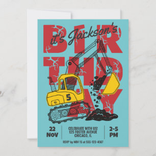 Invitación Fiesta de cumpleaños infantil temática de construc