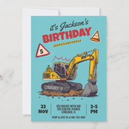 Invitación Fiesta de cumpleaños infantil temática de construc