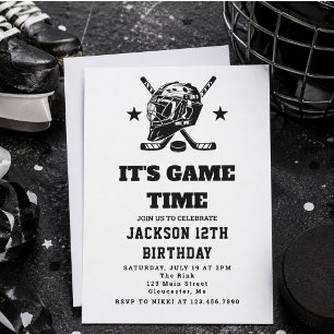 Invitación Fiesta de cumpleaños infantil temática de hockey e