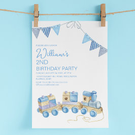 Invitación Fiesta de Cumpleaños Infantil Tren de Juguete Vint