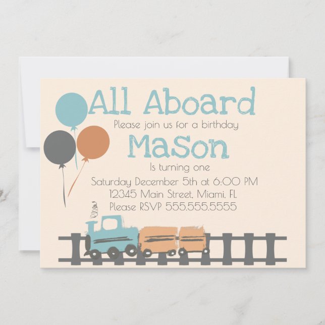 Invitación Fiesta de Cumpleaños Infantil Tren Retro Primero (Anverso)