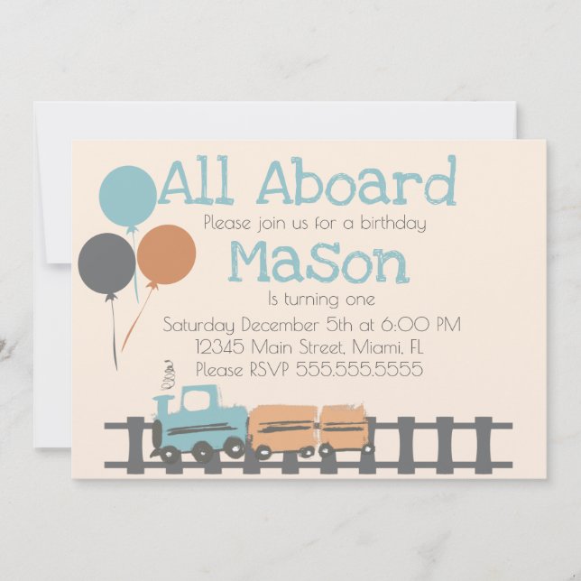 Invitación Fiesta de cumpleaños infantil Tren Retro Terroso (Anverso)