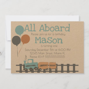 Invitación Fiesta de cumpleaños infantil Tren Retro Terroso