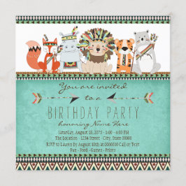 Invitación Fiesta de cumpleaños infantil tribal de nativos am