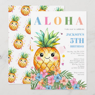 Invitación Fiesta de Cumpleaños Infantil Tropical Piña Azul A