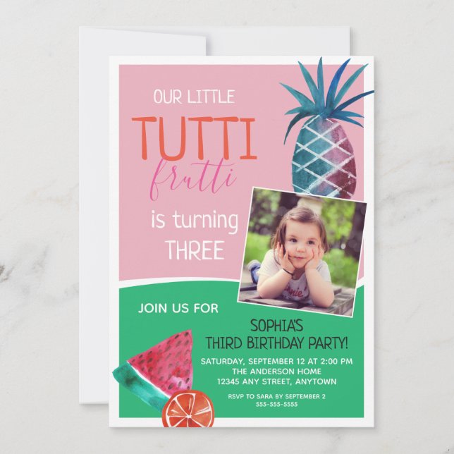 Invitación Fiesta de Cumpleaños Infantil Tutti Frutti (Anverso)