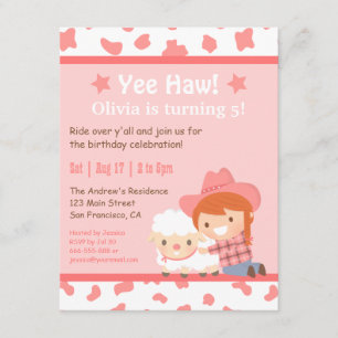 Invitación Fiesta de Cumpleaños Infantil Vaquera del Oeste Ro
