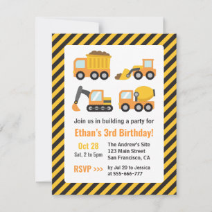 Invitación Fiesta de Cumpleaños Infantil Vehículos de Constru