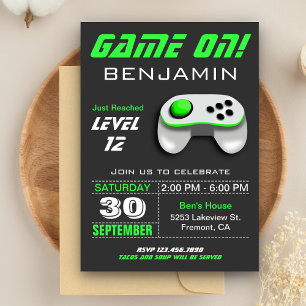 Invitación Fiesta de Cumpleaños Infantil Verde de Videojuegos