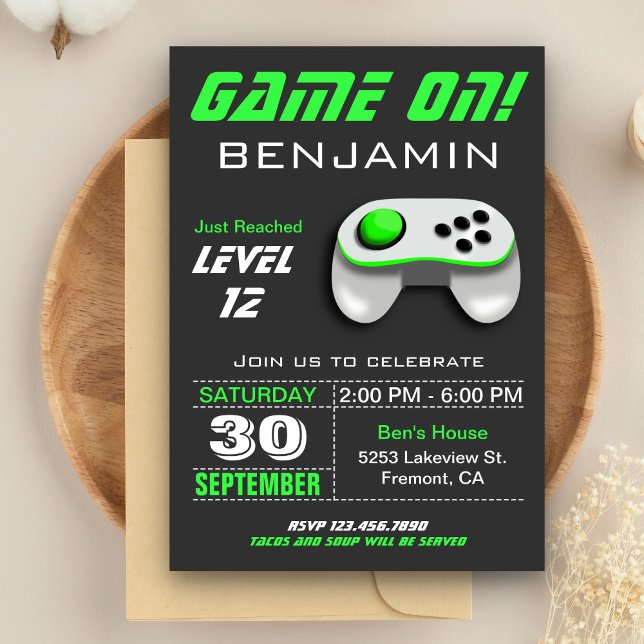 Invitación Fiesta de Cumpleaños Infantil Verde de Videojuegos (Subido por el creador)
