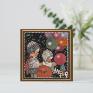 Invitación Fiesta de cumpleaños infantil vintage, globos y ju