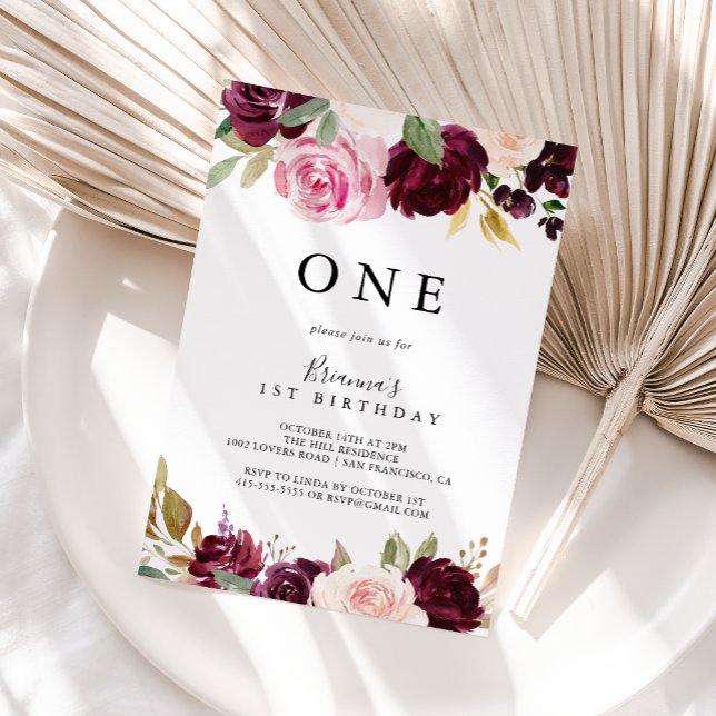 Invitación Fiesta de cumpleaños inicial de floral rústica (Subido por el creador)