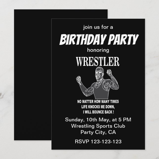 Invitación Fiesta de Cumpleaños Inspiradora de Lucha Libre (Anverso / Reverso)