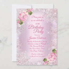 Invitación Fiesta de cumpleaños Invierno Floral Rosa Wonderla
