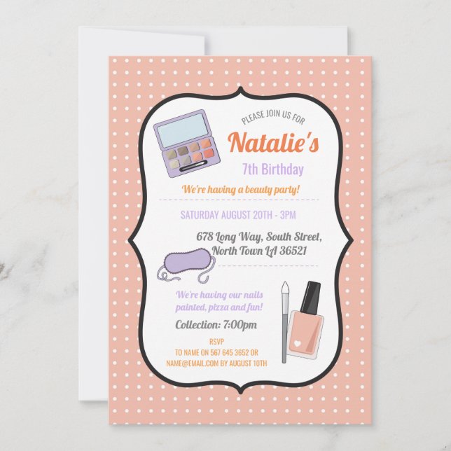 Invitación Fiesta de Cumpleaños Invita a Belleza Cumpleaños D (Anverso)