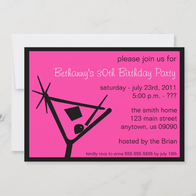 Invitación Fiesta de Cumpleaños Invita a Cristal Martini (Ros (Anverso)