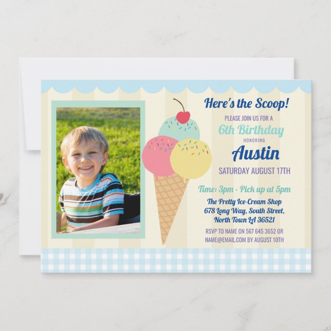 Invitación Fiesta de cumpleaños invita a foto de niño crema d (Anverso)