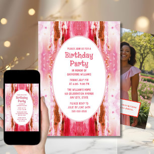 Invitación Fiesta De Cumpleaños Invita A La Acuarela Rosa Par