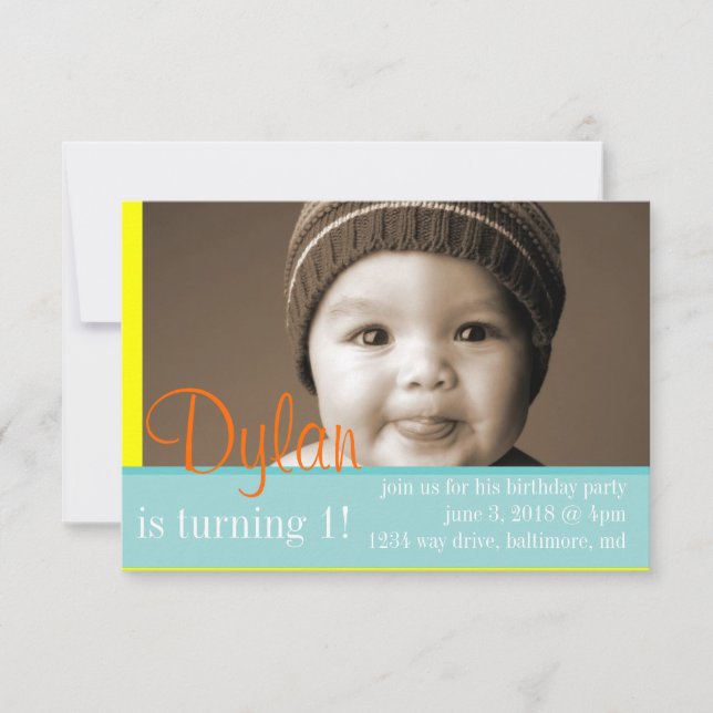 Invitación Fiesta de cumpleaños invita a mi foto Naranja amar (Anverso)