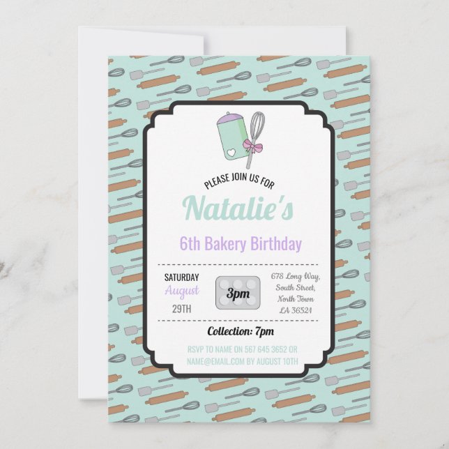 Invitación Fiesta de cumpleaños invita a panadería Cocina de  (Anverso)