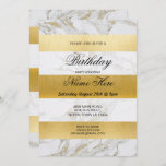 Invitación Fiesta de cumpleaños invita a stripe mármol blanco<br><div class="desc">Elegante Fiesta de Oro de Mármol Blanco de Stripe. Se incluye la impresión posterior. Cambie el texto para que se adapte a sus necesidades. Vea la colección - ver Wow Meow para la colección Stripe White Gold Marble.</div>