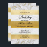 Invitación Fiesta de cumpleaños invita a stripe White Marble<br><div class="desc">Elegantes invitaciones de la Fiesta de Oro de Mármol Blanco Stripe. Se incluye la impresión posterior. Cambie el texto para que se adapte a su Vea la colección - view Wow Meow para la colección Stripe White Gold Marble.</div>