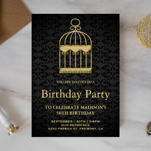 Invitación Fiesta de Cumpleaños Jaula de Pájaros Dorada Shabb