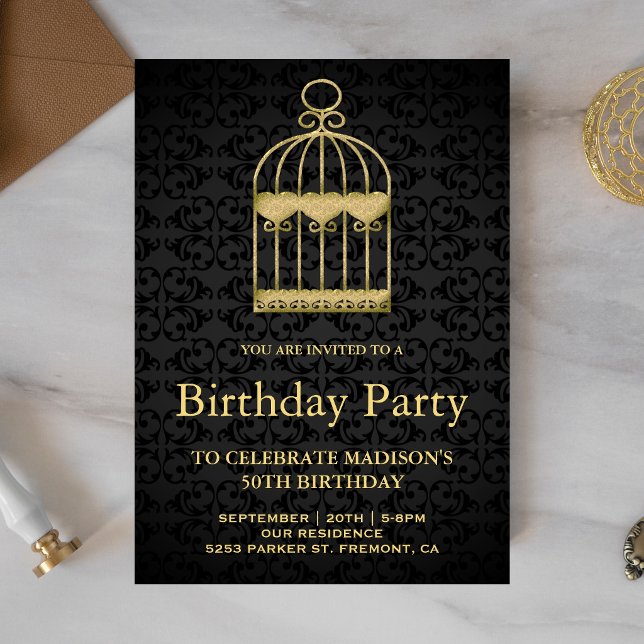 Invitación Fiesta de Cumpleaños Jaula de Pájaros Dorada Shabb (Subido por el creador)