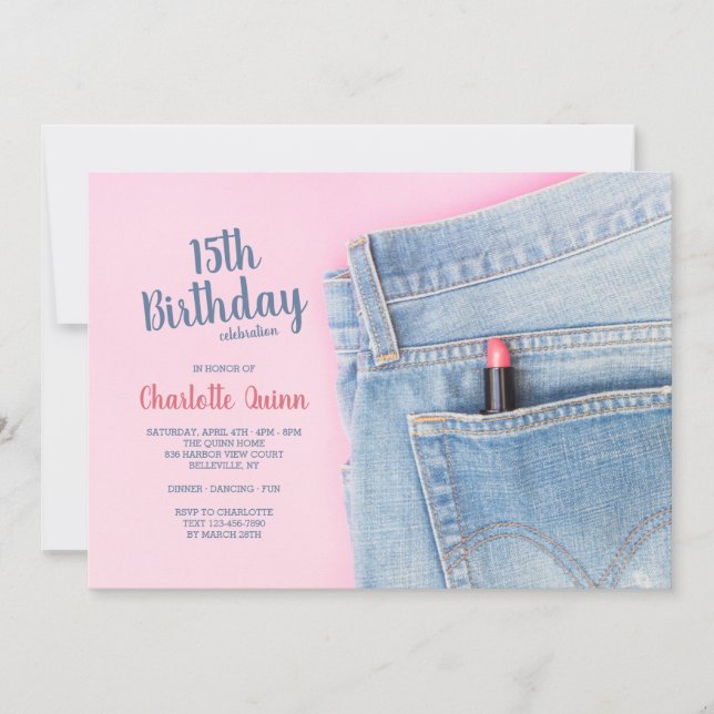 Invitación Fiesta de Cumpleaños Jeans Forever (Anverso)