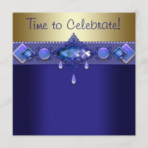 Invitación Fiesta de cumpleaños Joyas Morado Azul Real Dorado