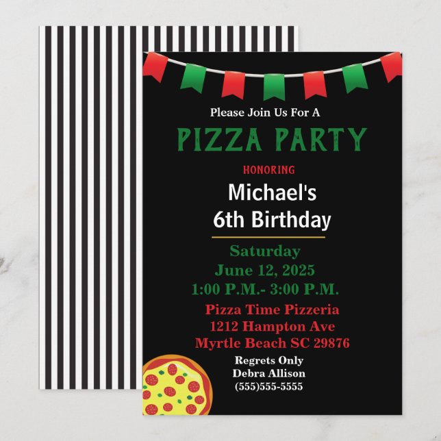 Invitación Fiesta de cumpleaños Kids Pizza (Anverso / Reverso)