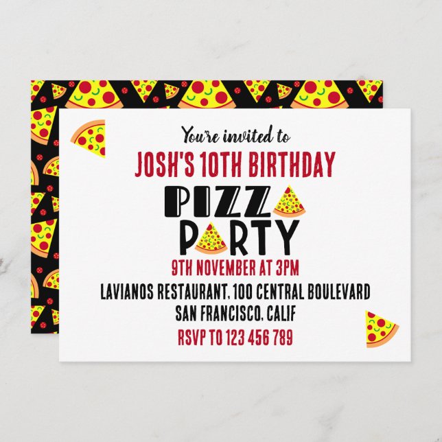 Invitación Fiesta de cumpleaños Kids Pizza (Anverso / Reverso)