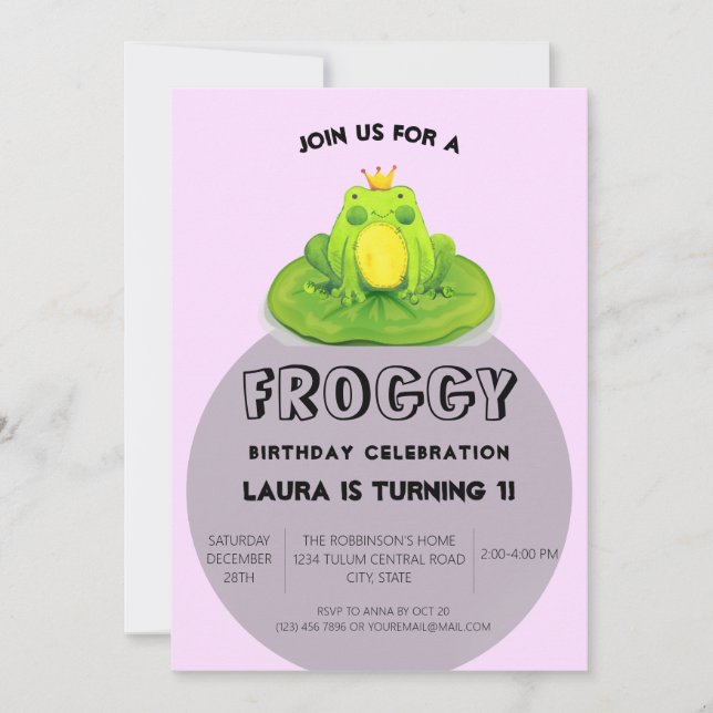 Invitación Fiesta de cumpleaños King Frog (Anverso)